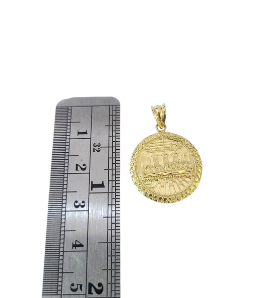 10K Yellow Gold Last Supper Pendant Charm Round Nugget Unisex Jewelry