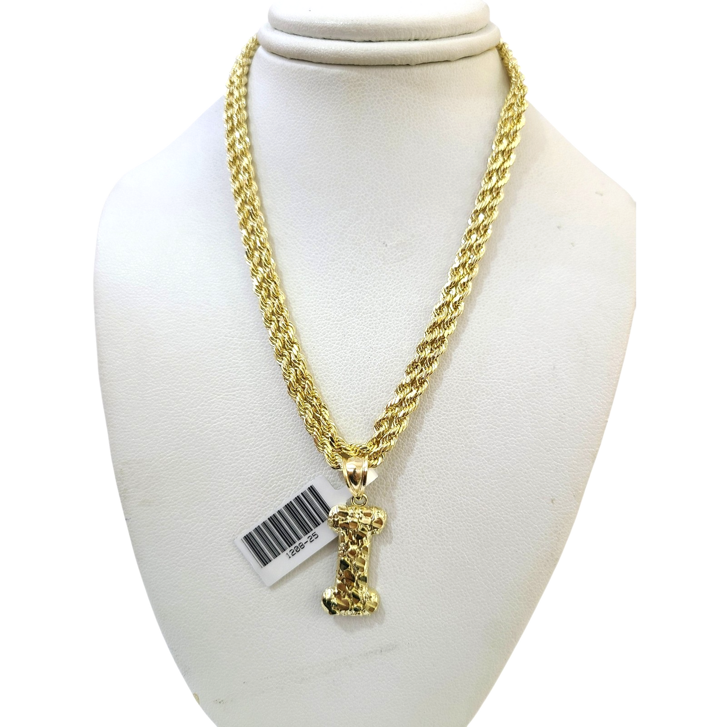 Real 10k Rope Chain Necklace Nugget I Initial Charm Set 3mm 18"-28" Pendant Gold