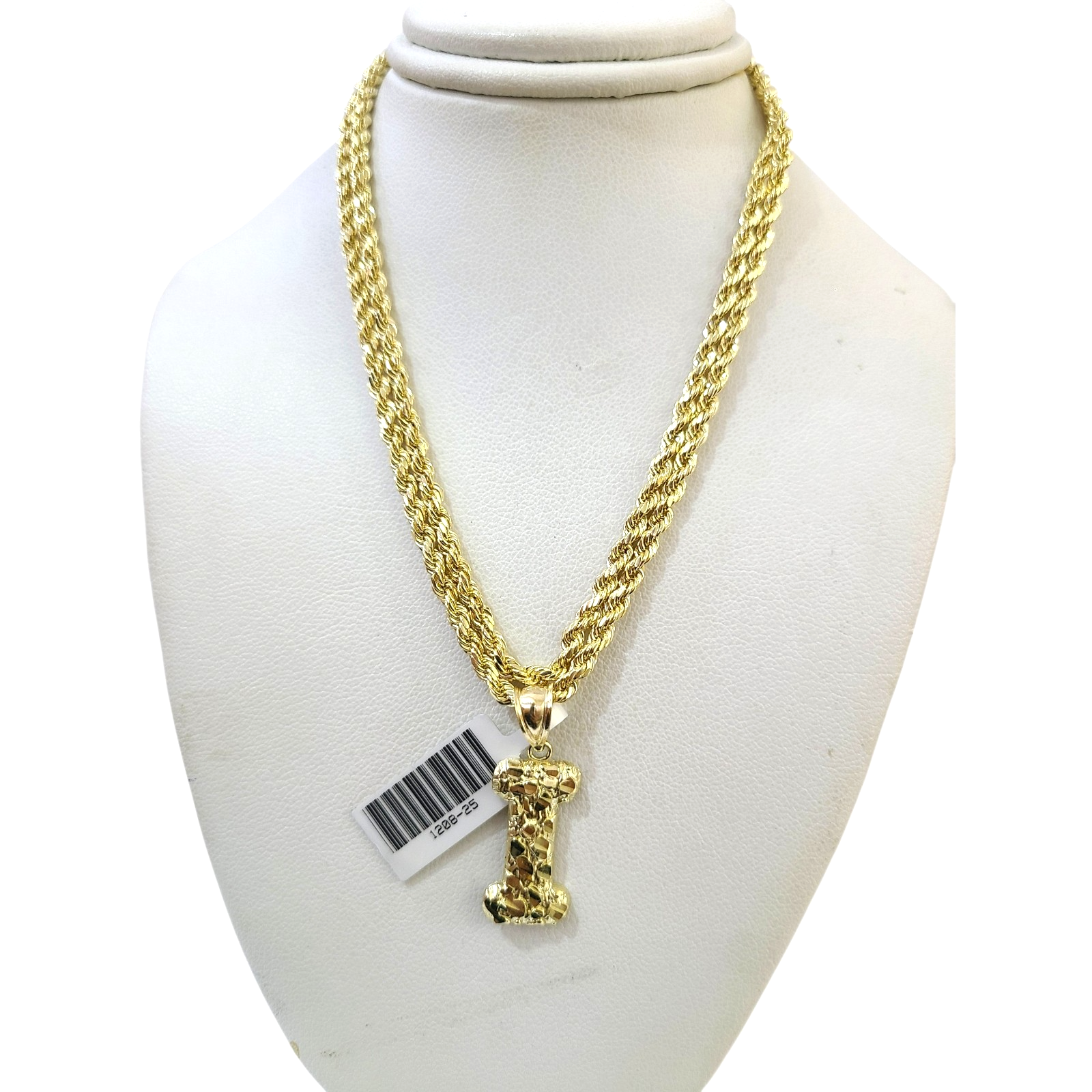 Real 10k Rope Chain Necklace Nugget I Initial Charm Set 3mm 18"-28" Pendant Gold