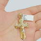 14k Yellow Gold Cross Jesus Crucifix Pendant 2 Inch 14kt CZ Charm Mens REAL 14kt
