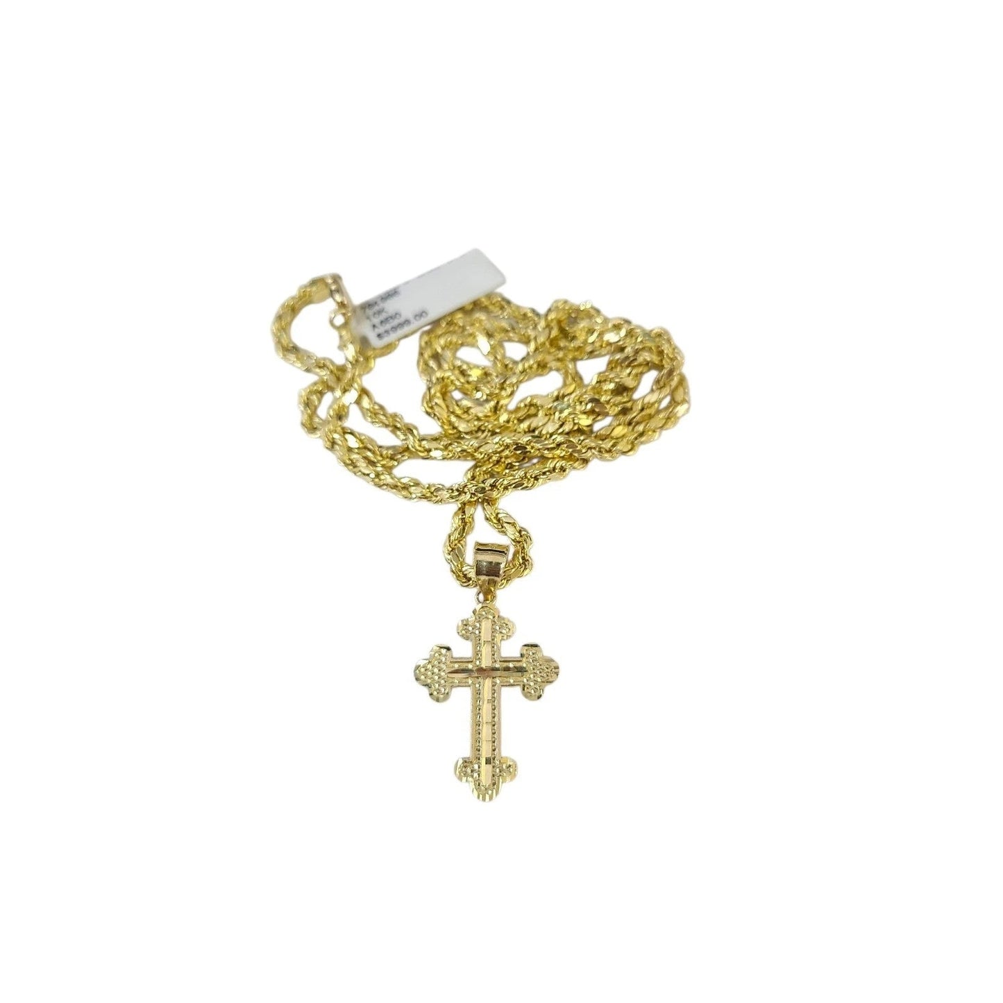 10K Gold 3mm Rope Chain Filigree Cross Pendant Charm Necklace Set 18"-28" Unisex