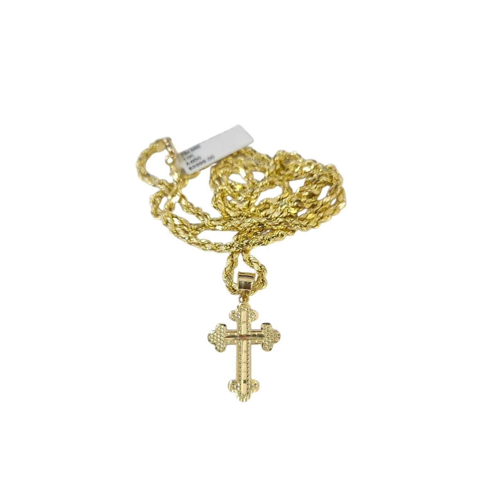 10K Gold 3mm Rope Chain Filigree Cross Pendant Charm Necklace Set 18"-28" Unisex