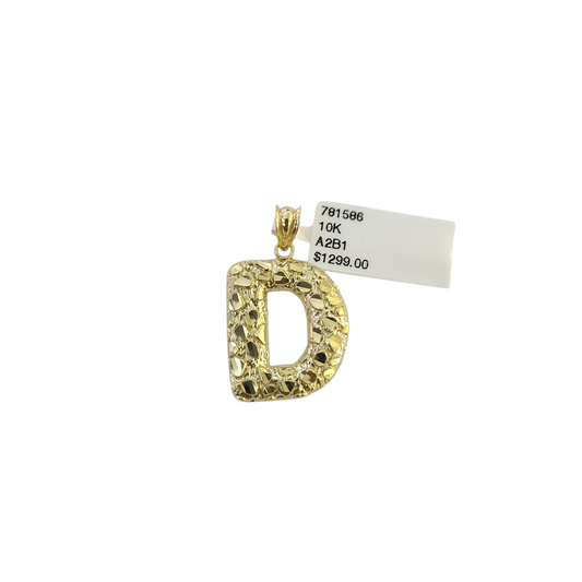 Real 10k Yellow Gold Nugget D Initial Alphabet Charm Pendant 10KT