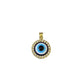 10K Yellow Gold Evil Eye Pendant Blue Nazar CZ Halo Round Charm Protection