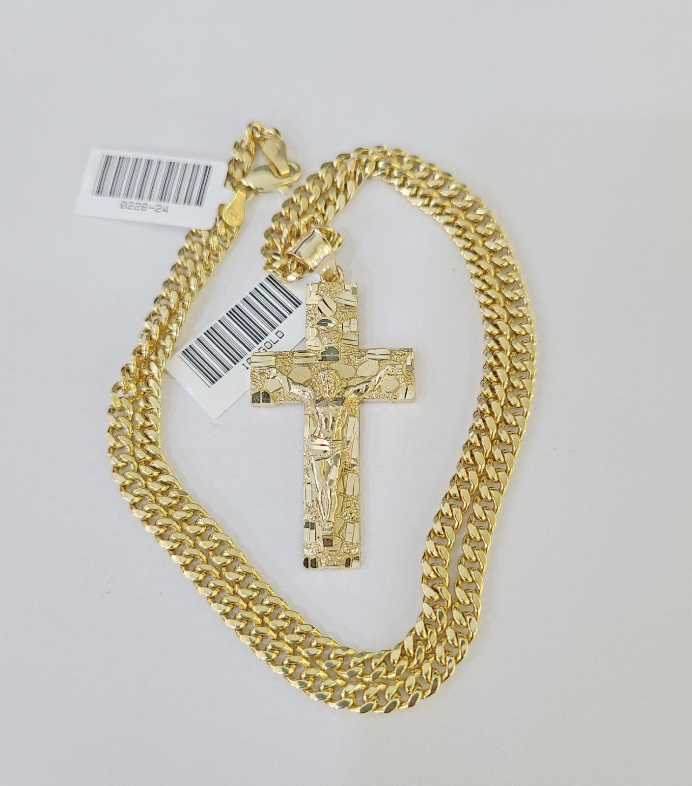 10k Nugget Cross Miami Cuban Chain 4mm 22 inch SET Necklace Pendant