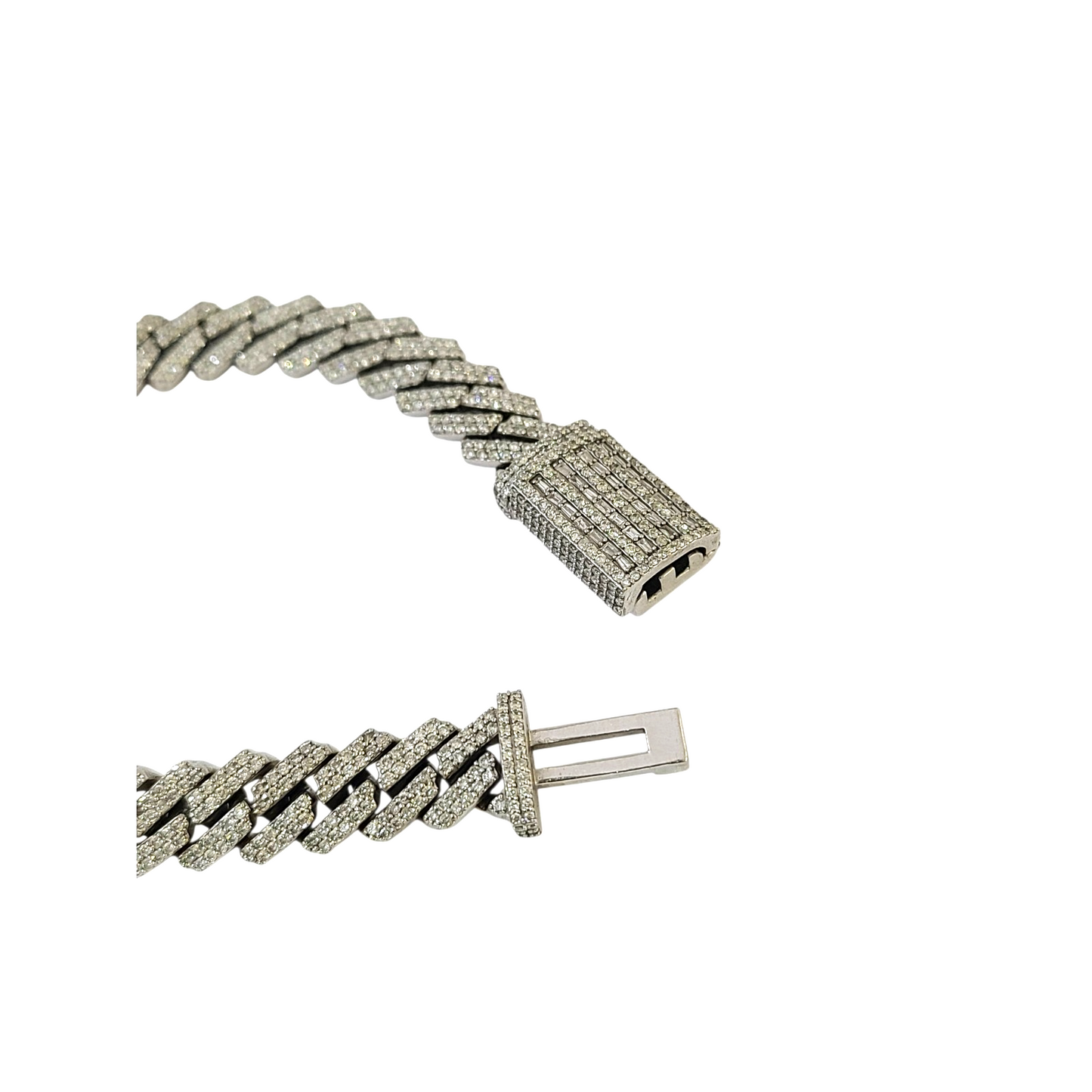 10k White Gold Iced Cuban Link Bracelet Diamond Baguette Hip Hop Style Men