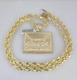 REAL 10k Gold Solid Rope Necklace 6mm Last Supper Pendant SET Chain 20"-30''
