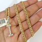 10K Gold Miami Cuban Chain I Diamond Initial 20"-28" 3mm Pendant Necklace SET