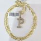 10k Gold Figaro Chain P Diamond Initial Pendant 3mm 20-28 inch SET Necklace