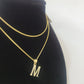 10K Gold Solid Franco Chain M Initial CZ Stone Pendant Set 1mm 16 18 20 22 Women