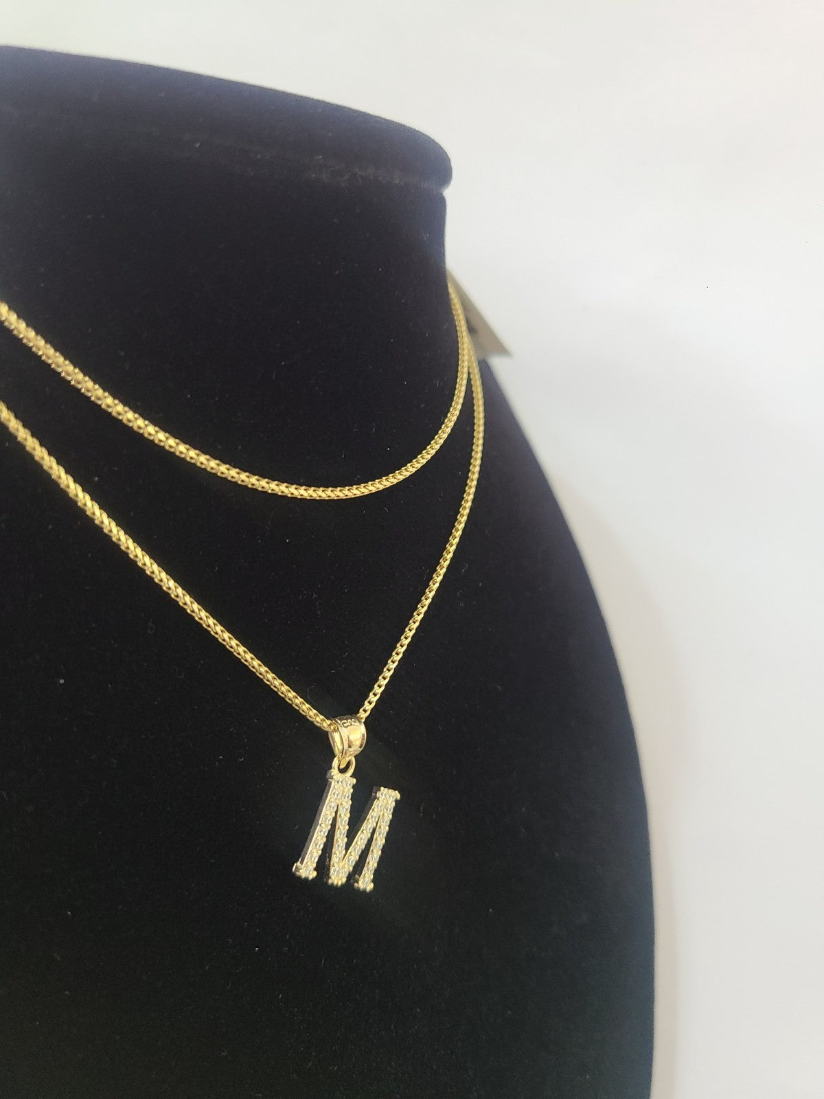 10K Gold Solid Franco Chain M Initial CZ Stone Pendant Set 1mm 16 18 20 22 Women