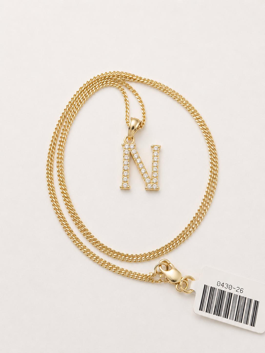 10K Gold Solid Franco Chain N Initial CZ Stone Pendant Set 1mm 16 18 20 22 Women