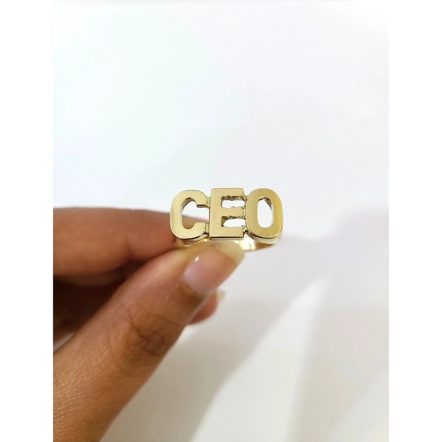 Real 10K Gold CEO Ring Mens Letter Band Bold Statement Hip Hop Design