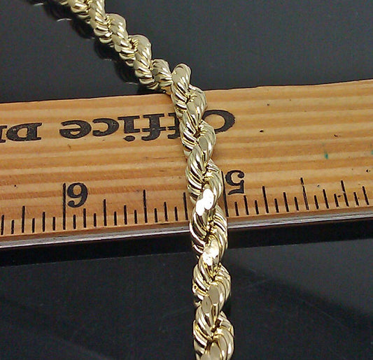 7mm Rope Chain 22" Real 10kt Yellow Gold Necklace Men's Diamond Cut LobsterEND