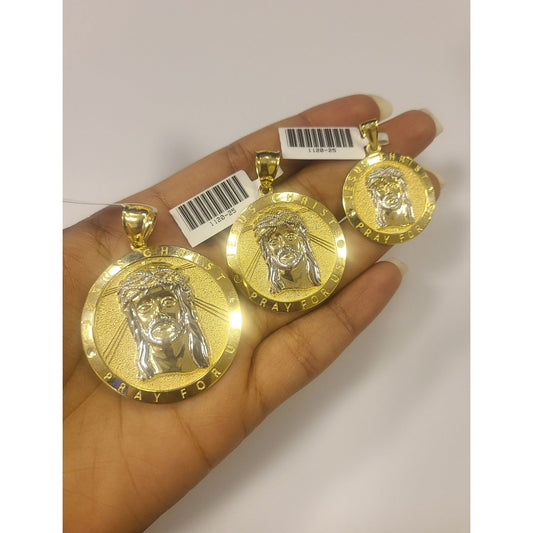 10K Jesus Christ Pendant Pray For Us Yellow Gold Charm 10kt Small Medium Big