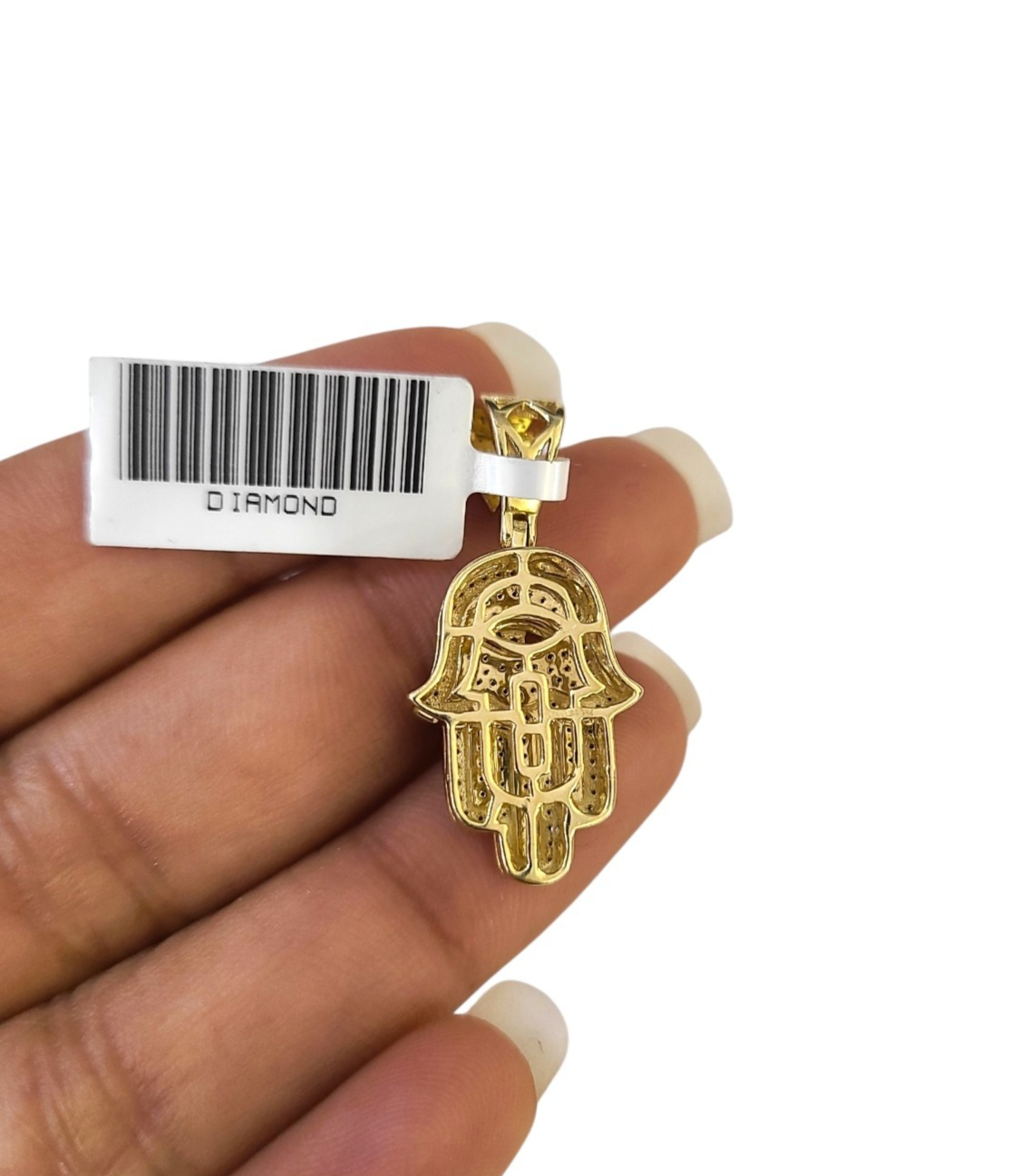 Real 10k Yellow Gold Hamsa Hand Diamond Charm Pendant 1.25'' inch Genuine 10kt
