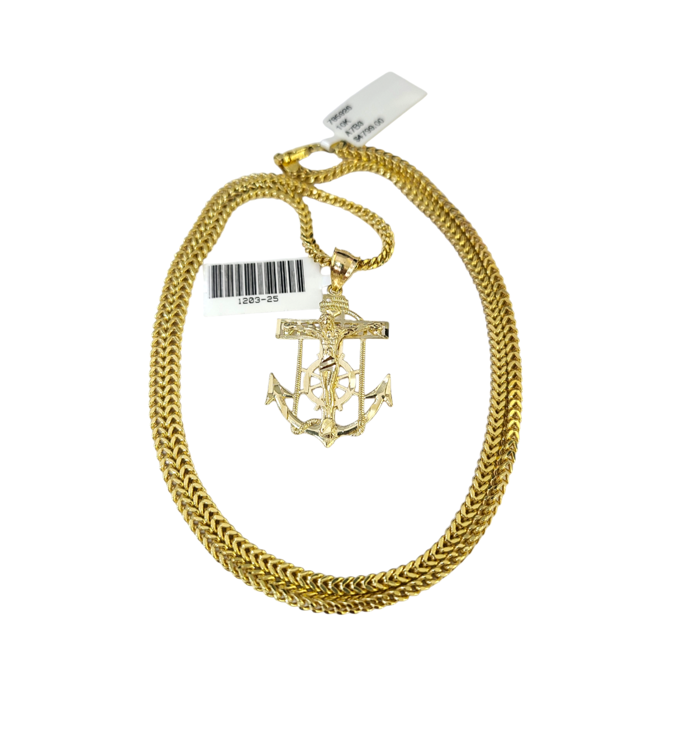Real 10k Gold Franco Chain Anchor Charm Pendant Necklace SET 2.5mm 18"-26"