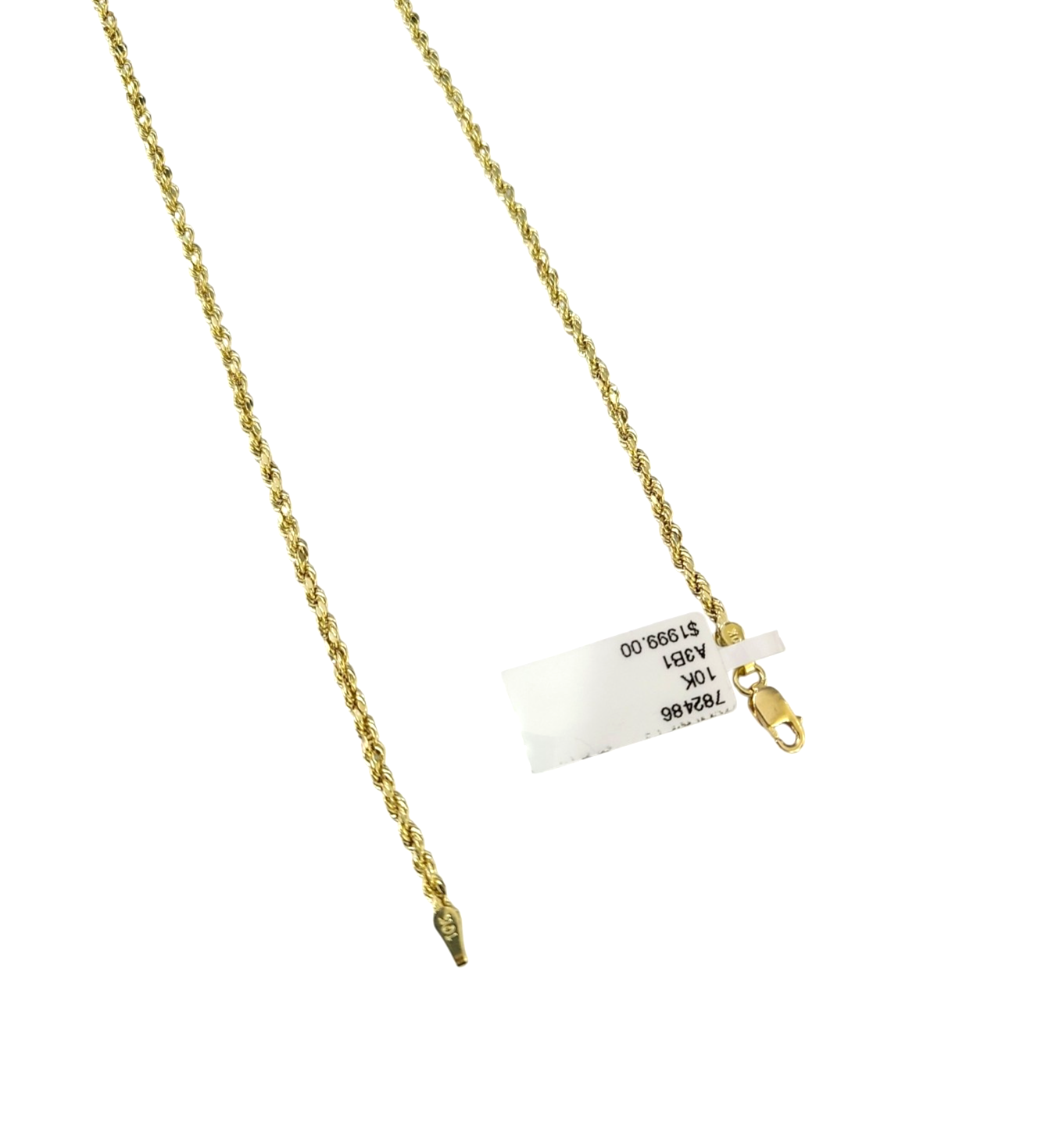 10K Yellow Gold Rope Chain Necklace 2mm 22 Inch REAL 10kt Diamond Cuts Womens