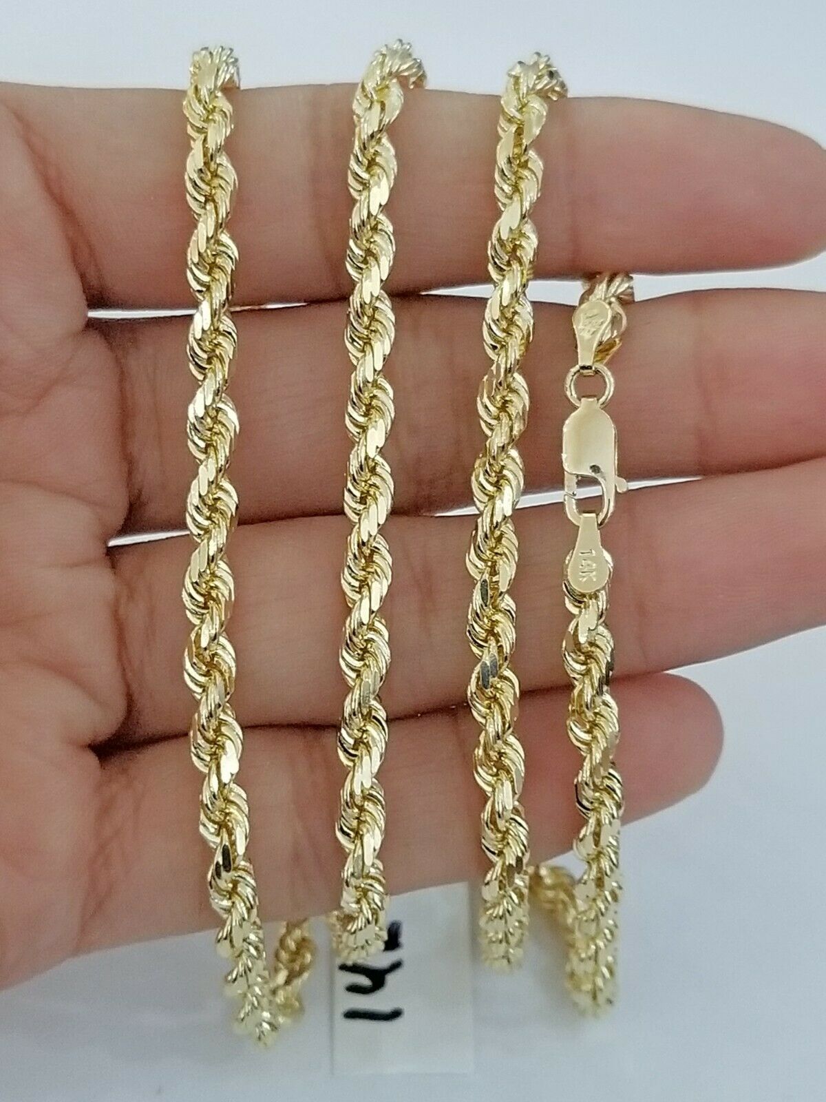 Real 14KT SOLID Yellow Gold 4mm Rope Chain Diamond Cut 18" Inches Lobster Lock