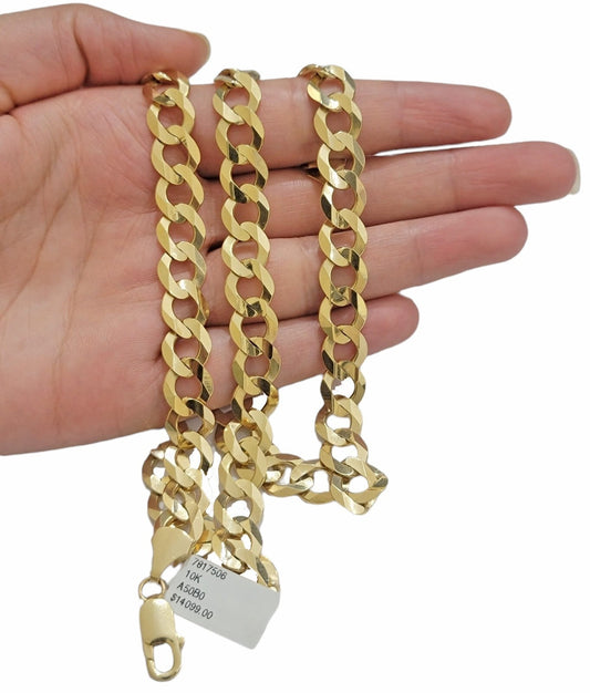 Solid 10k Gold Chain 20 Inch Necklace Cuban Curb Link 9mm REAL 10KT Mens CHOKER