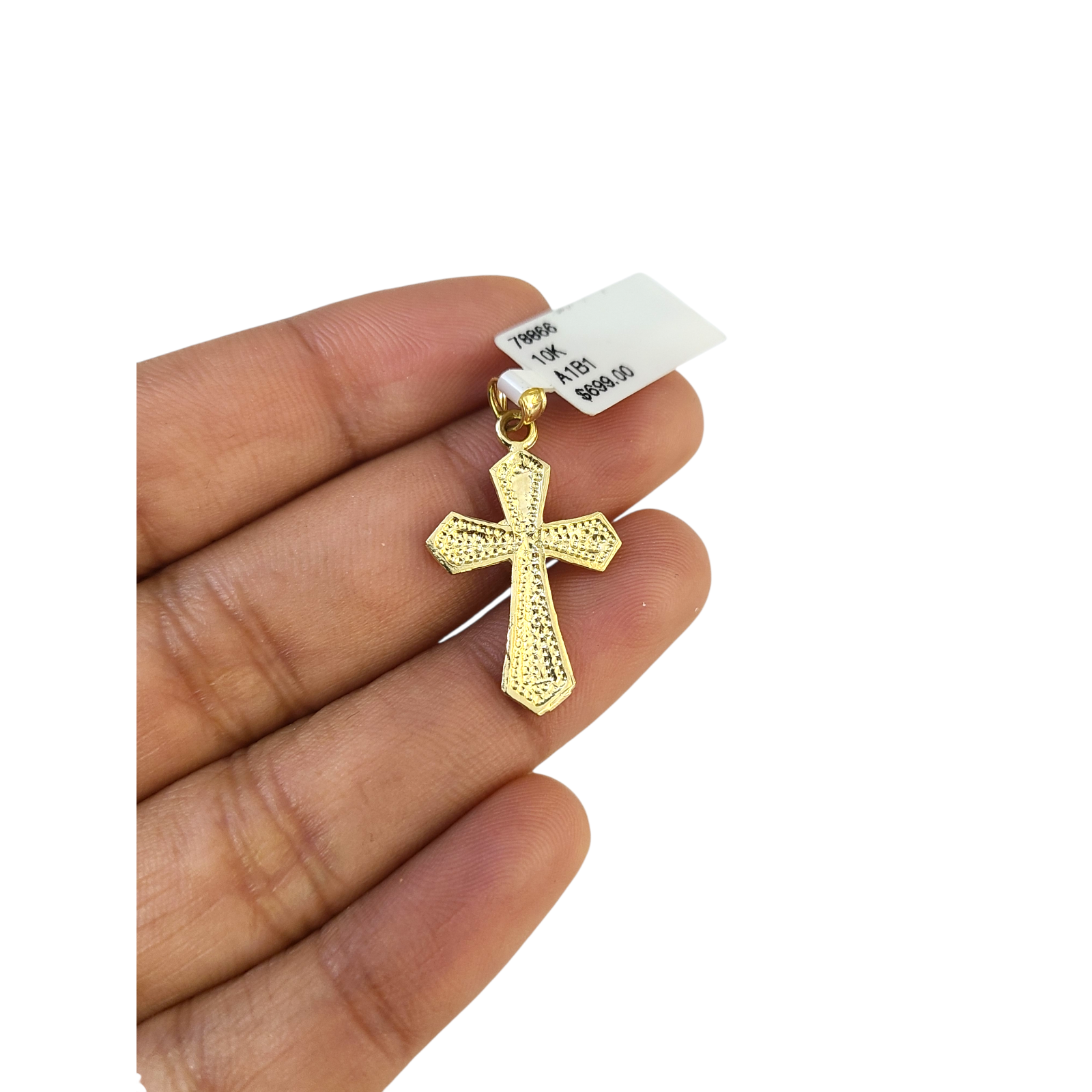 Real 10k Yellow Gold Charm Pendant Small Cross Diamond Cuts 10KT