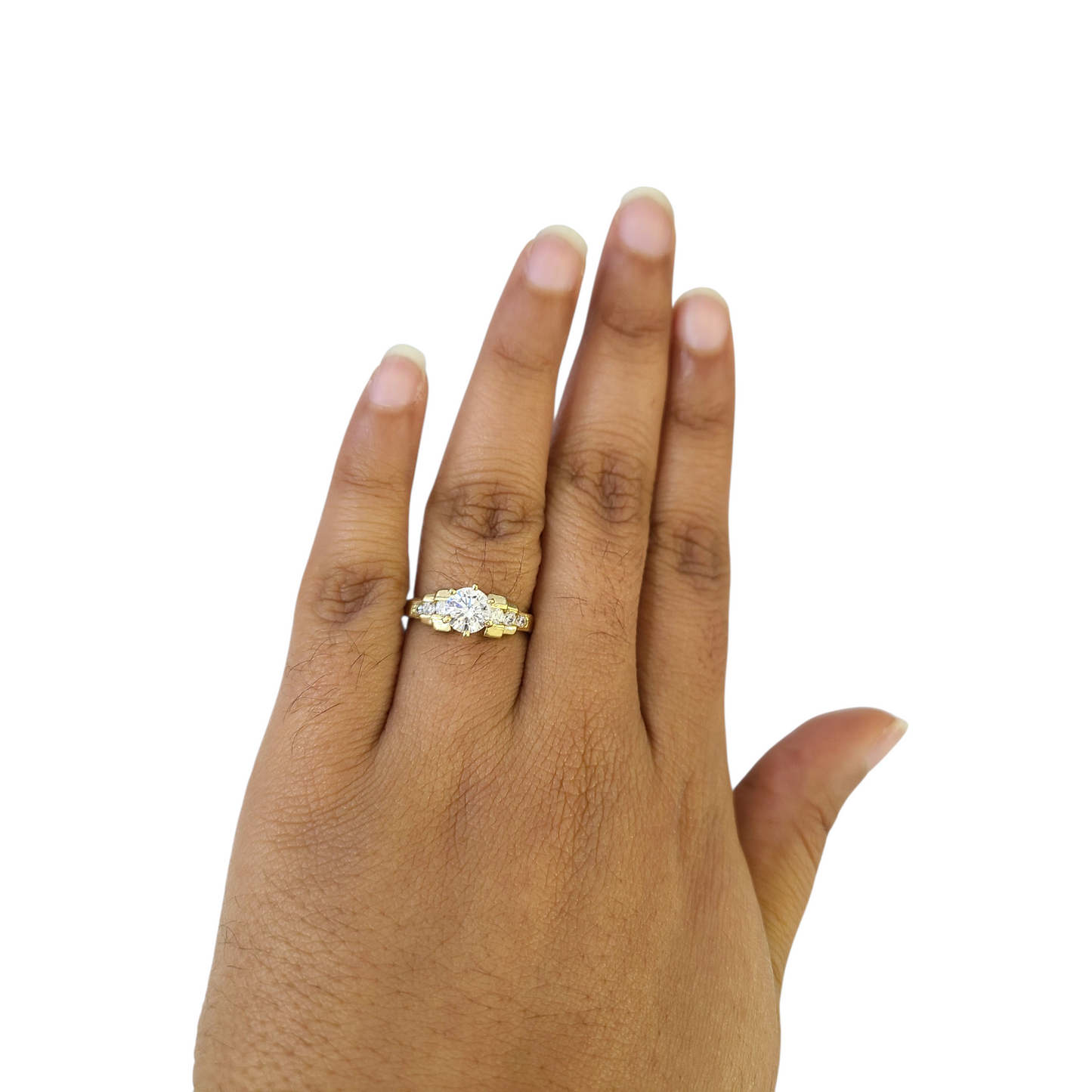 Real 10k Solitaire CZ Ring Yellow Gold Women 10Kt Genuine