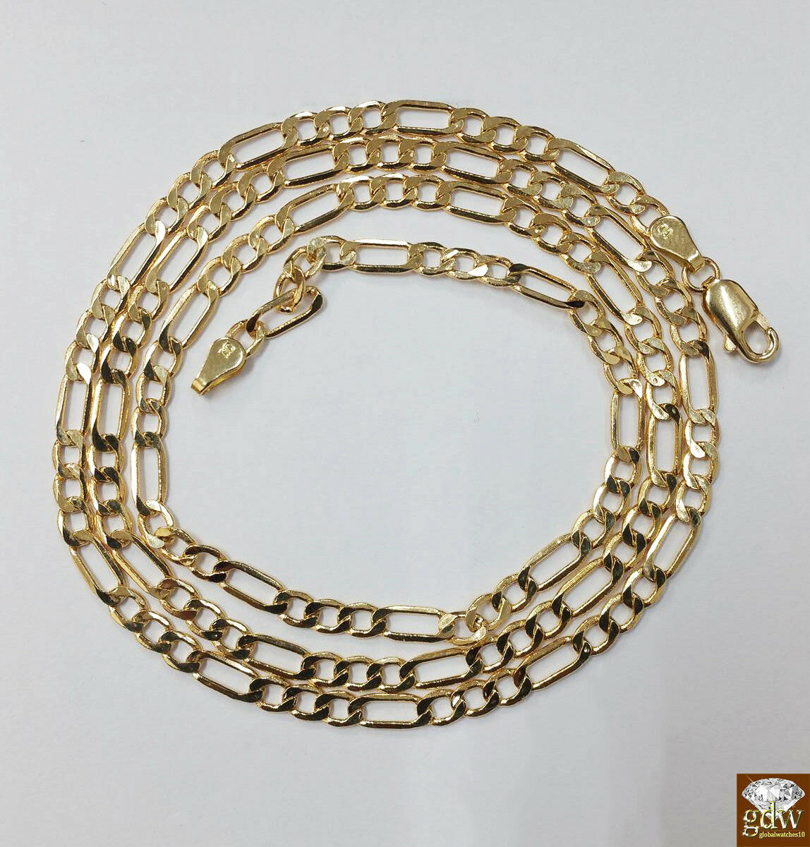 Real 10k Yellow Gold Figaro Chain With 10k Jesus Cross pendant, 20"-28" Necklace