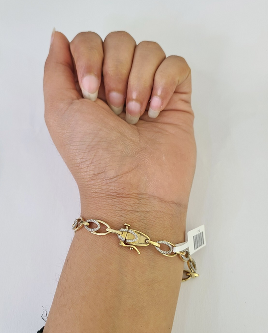 Real 10k Yellow Gold Diamond Bracelet 7mm 7" 10kt Ladies Women Genuine