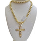 REAL 10k Gold byzantine Chain Cross Pendant Set 5mm Necklace & Jesus Crucifix