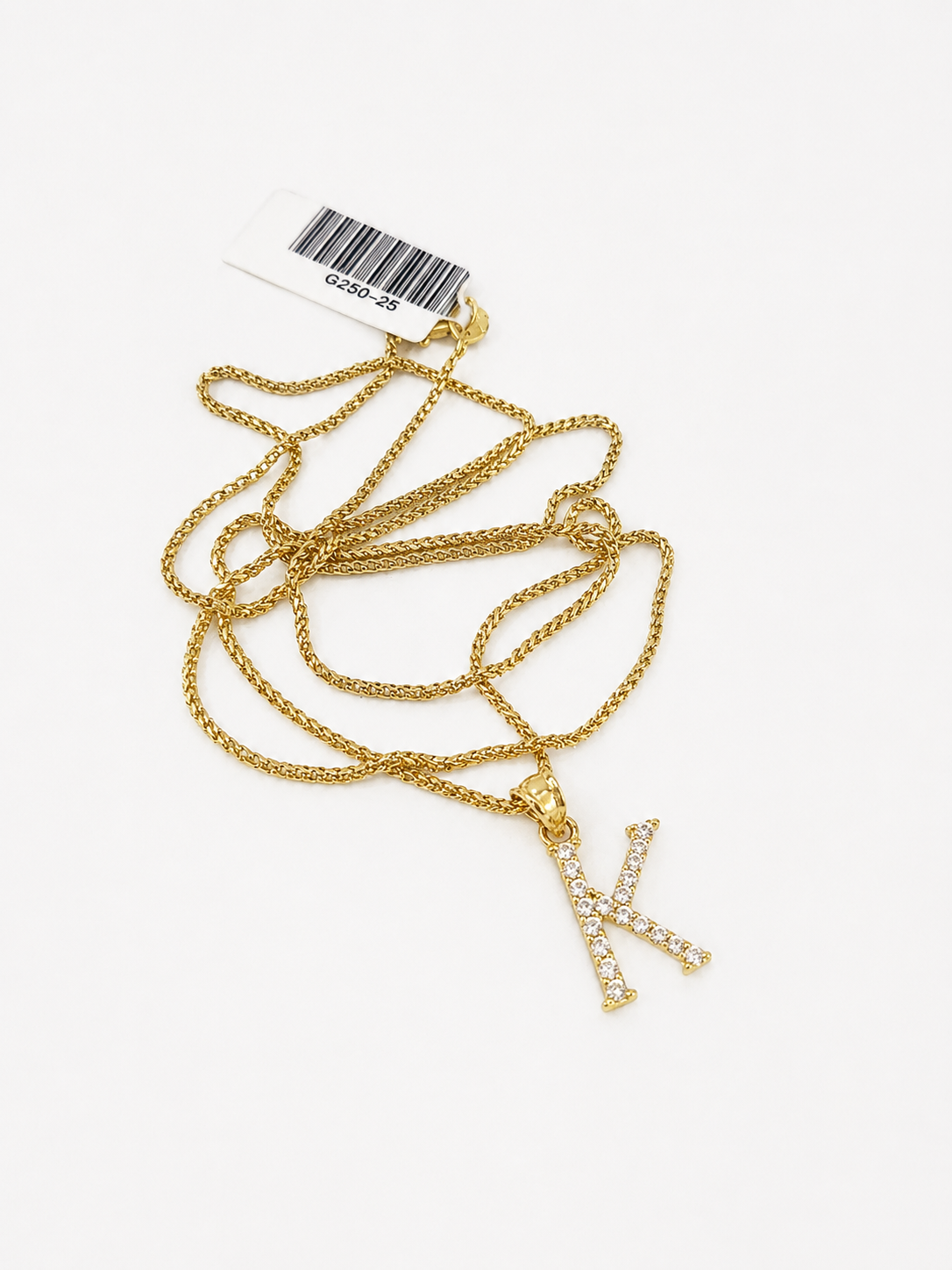 10K Gold Solid Franco Chain K Initial CZ Stone Pendant Set 1mm 16 18 20 22 Women