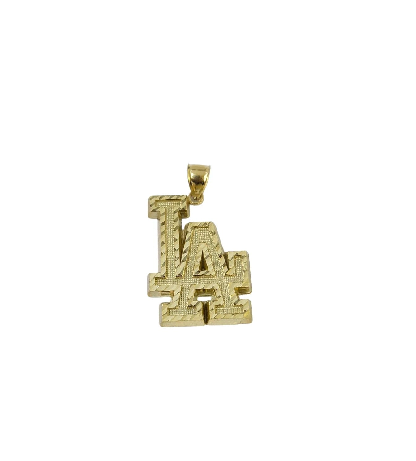 10K Yellow Gold LA Logo Pendant Charm Mens Los Angeles Diamond Cut Finish