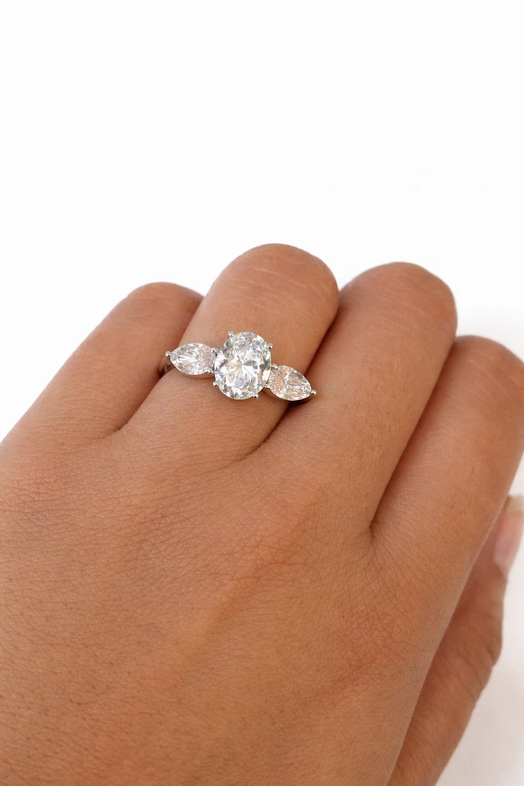 14k White Gold Oval LAB Created Ring Diamonds Wedding Ladies Band Women