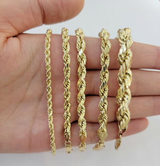 10k Yellow Gold Rope bracelet 7" 7.5" 8" 8.5" 9" Men Women 3mm- 8mm REAL 10 KT