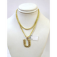 10k Gold Franco Chain 2.5mm U Nugget Initial Charm 16"-26" Pendant Necklace SET