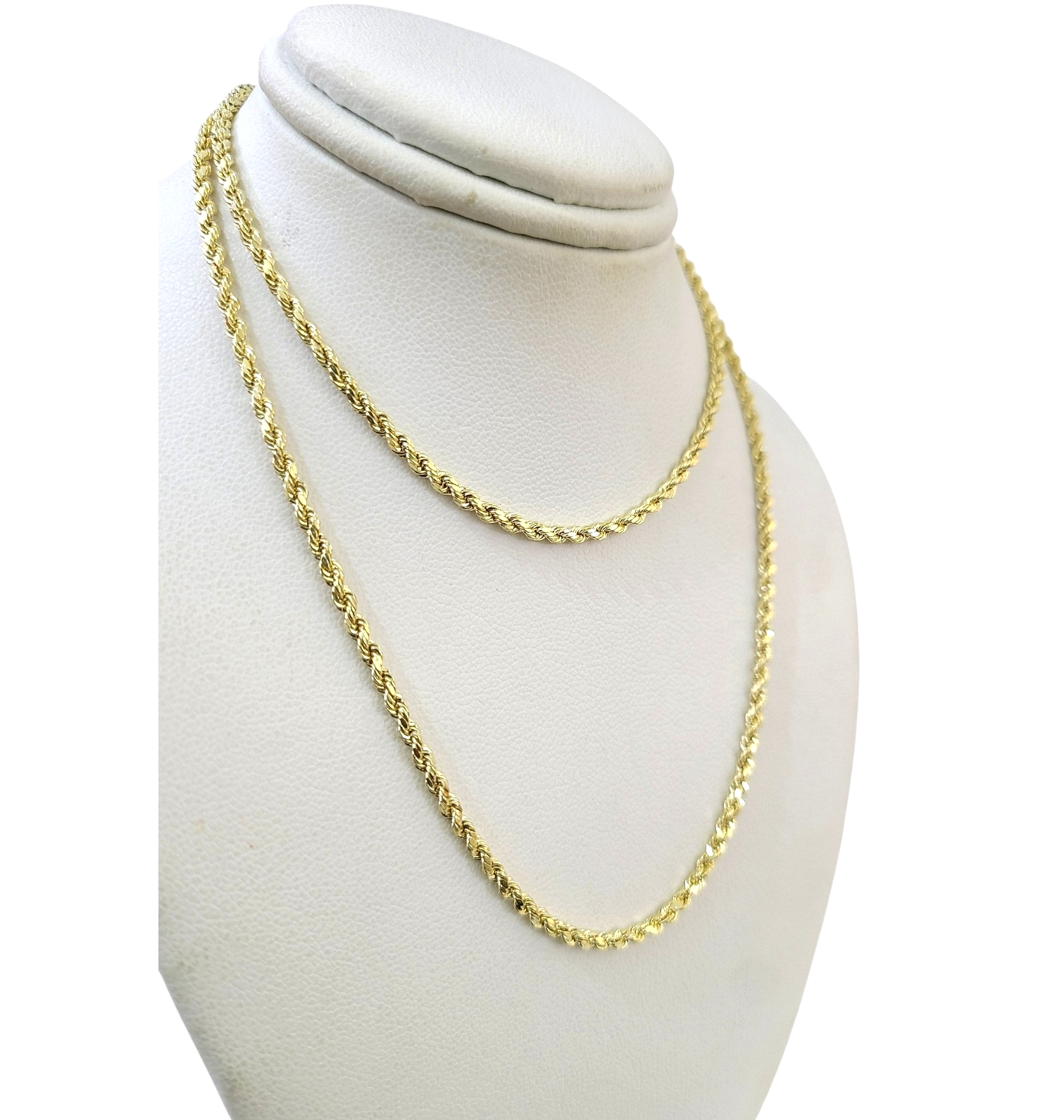 10K Yellow Gold Rope Chain Necklace 2mm 22 Inch REAL 10kt Diamond Cuts Womens