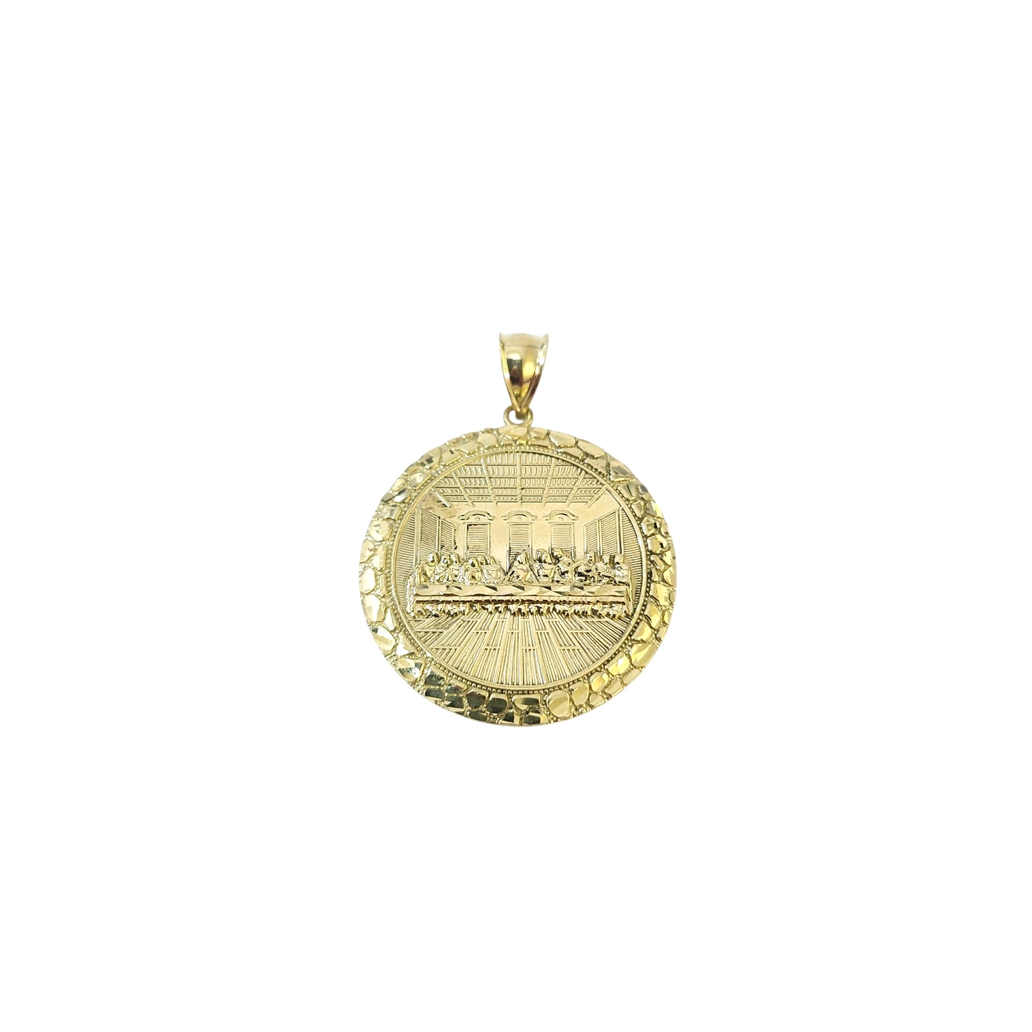 10K Yellow Gold Round Last Supper Pendant 1.75" Charm Nugget Unisex Jewelry