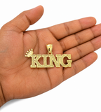 Real 10K Yellow Gold KING Crown Pendant Charm Mens Hip Hop Diamond Cut Style