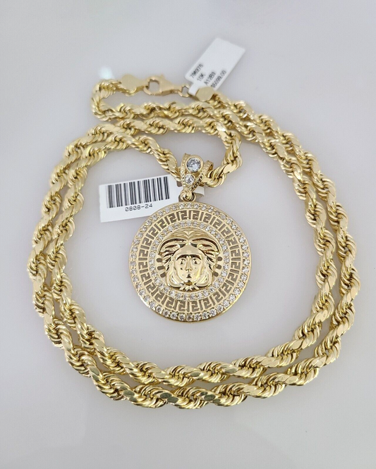 10kt Gold Rope Chain Medusa Head Charm Set 18"-30'' Inch 6mm Necklace Pendant