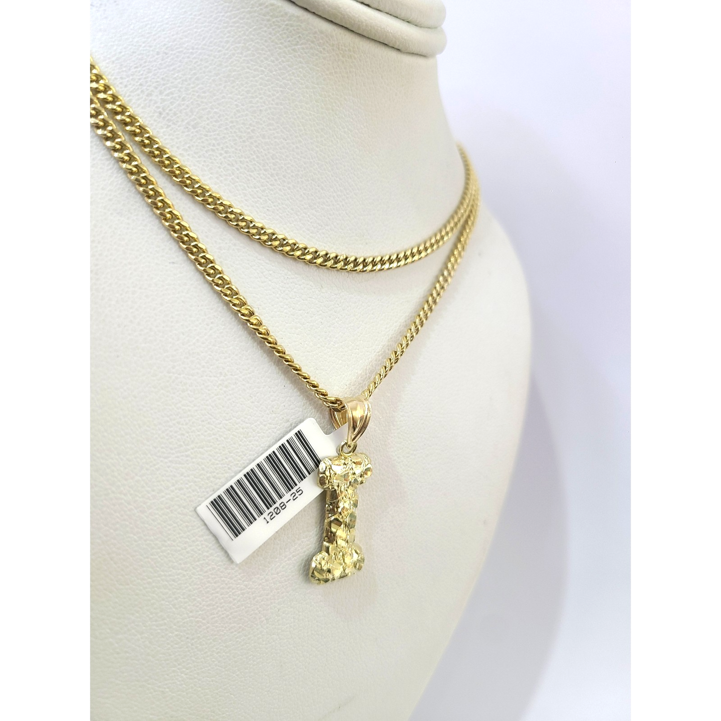 Real Gold 10k Chain Pendant SET I Initial Charm Miami Cuban Link Necklace 2.5mm