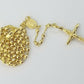 Real 14k Yellow Gold Rosary Necklace Women 16" Jesus Crucifix Diamond Cut Solid