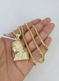 10k Palm Chain Jesus Head Charm Pendant 3mm Set 18"-26" in Necklace