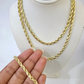 10k Yellow Gold Rope Chain 5mm Necklace Bracelet Set Real Men Women