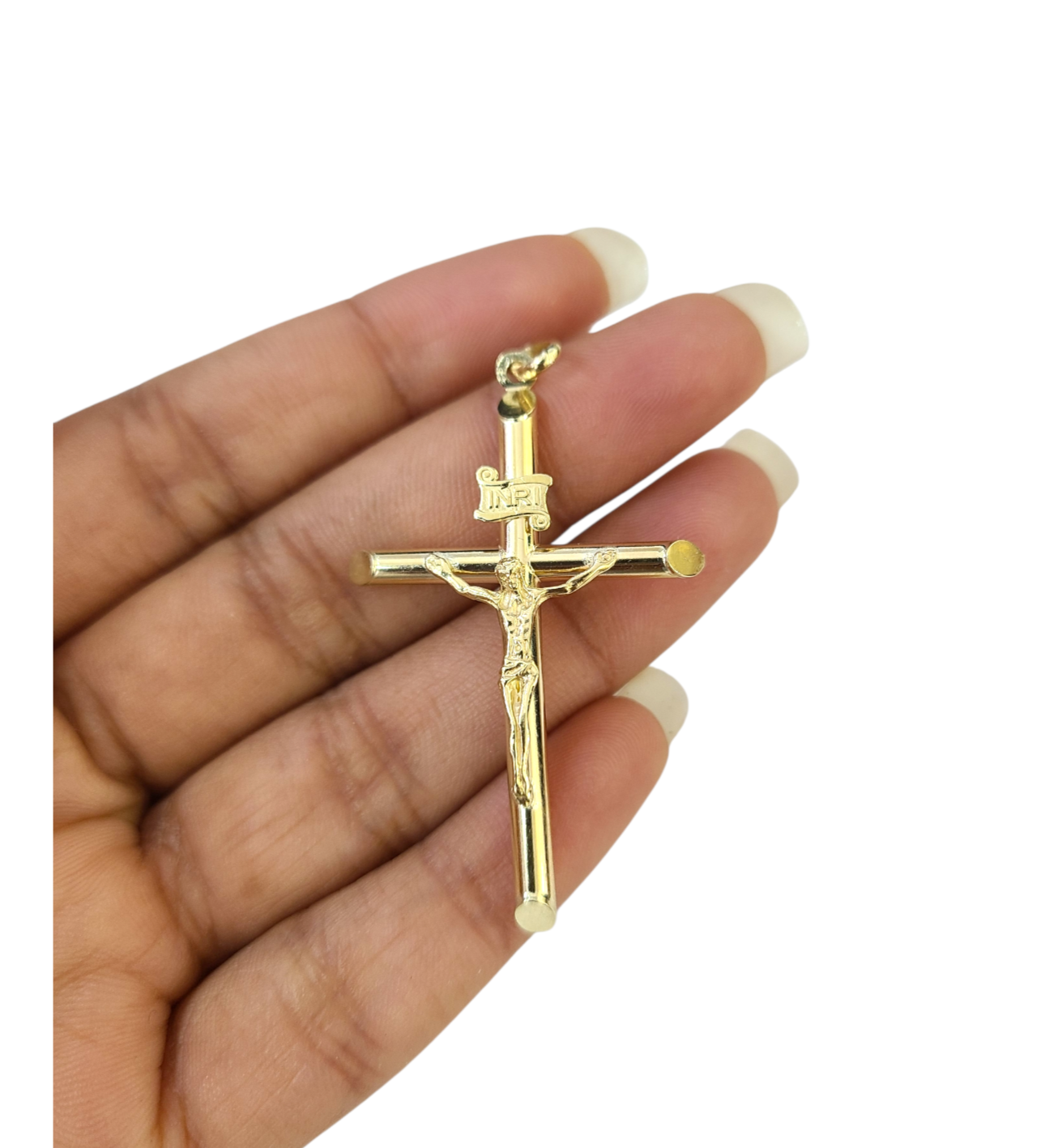 Real 10k Charm Pendant Christ Cross INRI Yellow Gold 10KT 2 inches