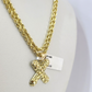 Real 10k Rope Chain X Nugget Initial Charm 3mm 18"-28" Necklace Set Pendant Gold