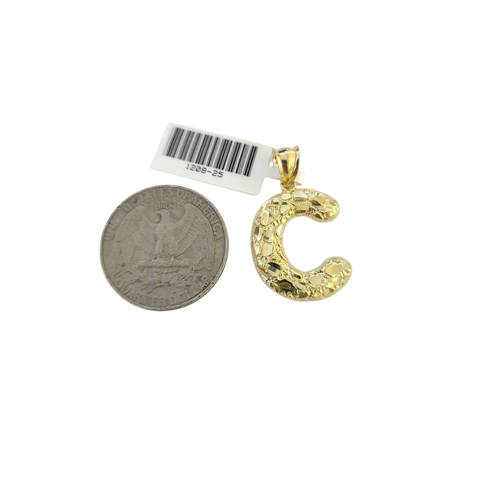 Real 10k Yellow Gold Nugget C Initial Alphabet Charm Pendant 10KT