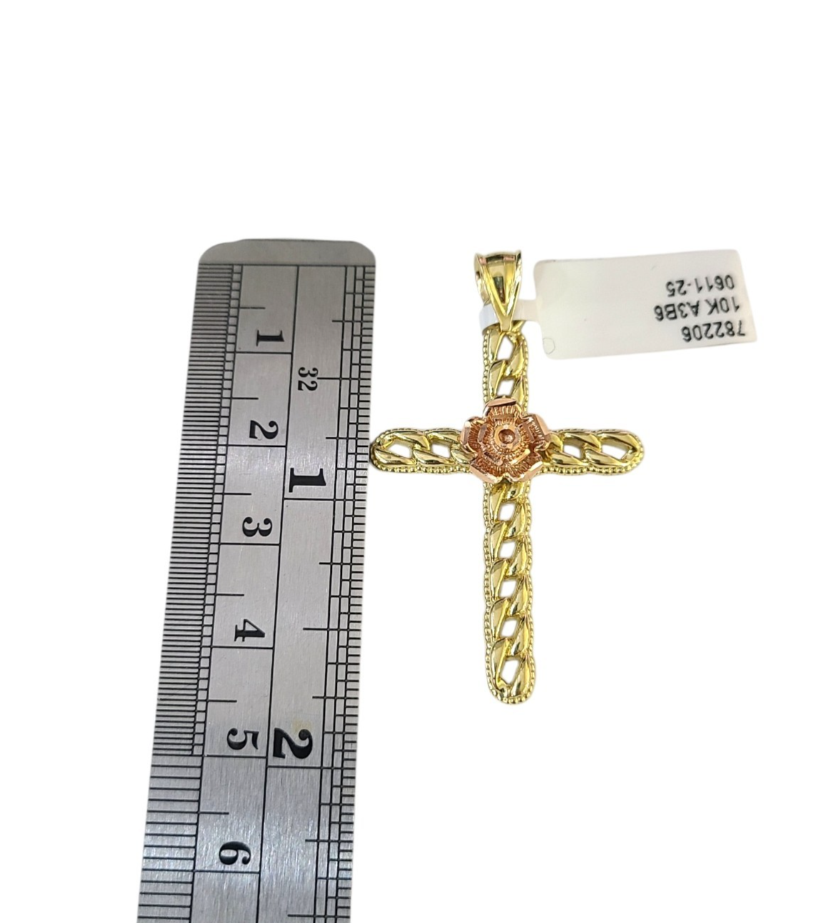 Real 10k Charm Pendant Christ Cross Rose Yellow Gold 10KT