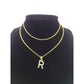 10K Gold Solid Franco Chain R Initial CZ Stone Pendant Set 1mm 16 18 20 22 Women