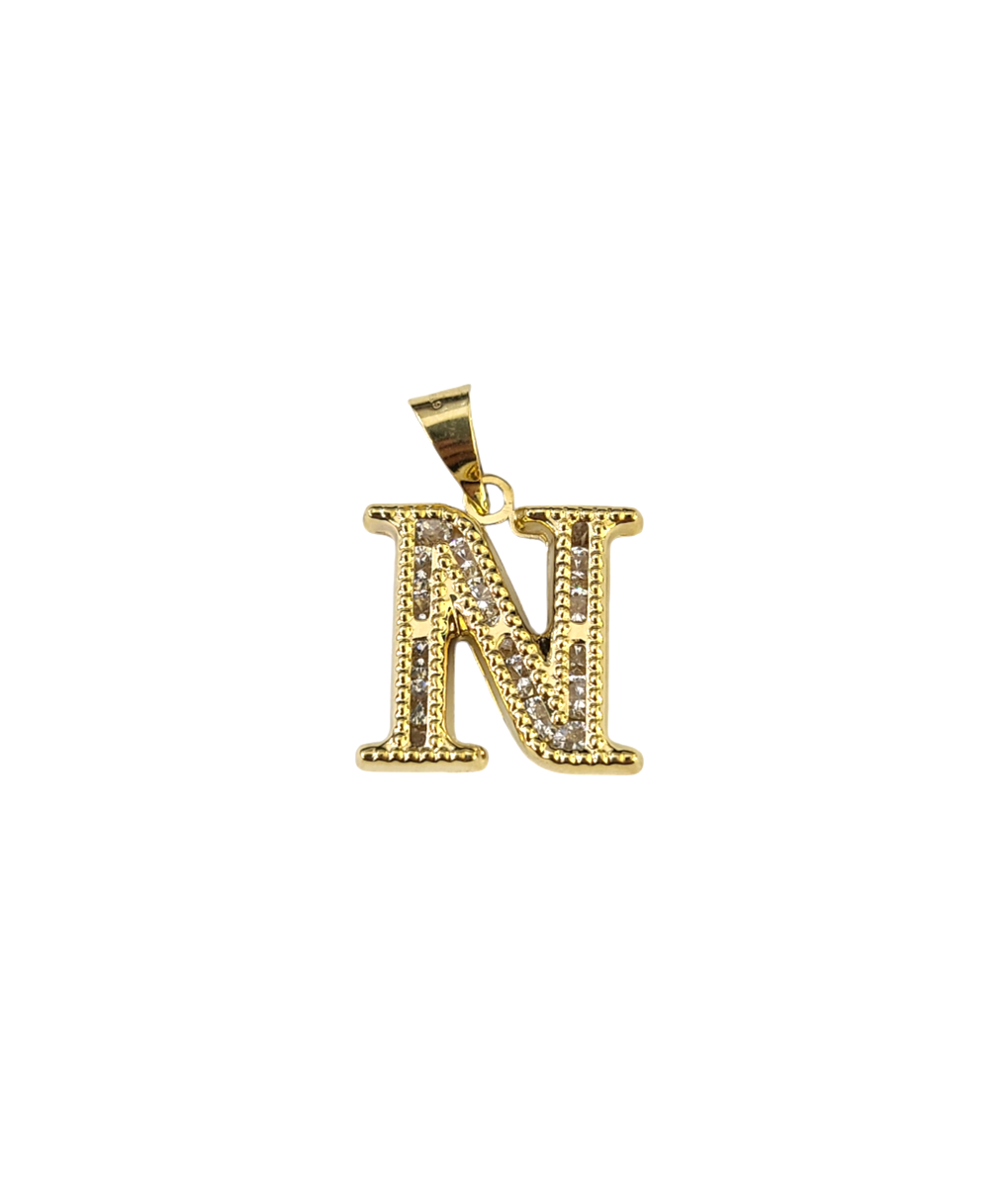 10k Gold Cuban Curb Chain Necklace N Initial Alphabet Pendant Charm 3mm Necklace