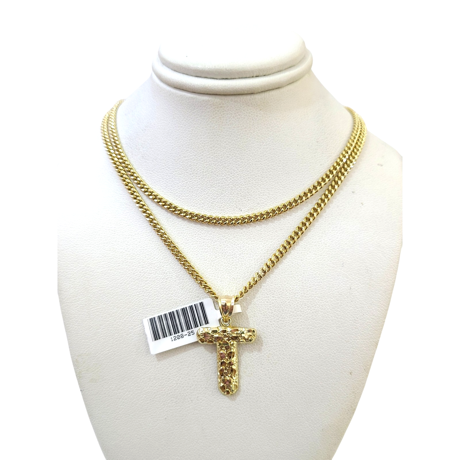 Real Gold 10k Chain Miami Cuban Link Necklace 2.5mm T Initial Charm Pendant SET