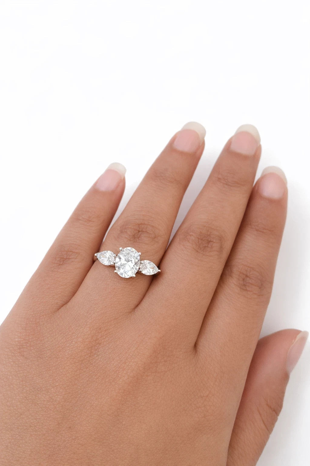 14k White Gold Oval LAB Created Ring Diamonds Wedding Ladies Band Women